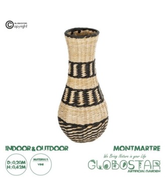 GloboStar® Artificial Garden MONTMARTRE 21227 Διακοσμητικό Πλεκτό Καλάθι - Κασπώ Γλάστρα - Flower Pot Μπεζ με Μαύρο Π20 x M20 x Υ42cm